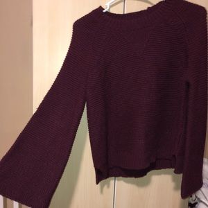 Maroon Bell Sleeve Pullover Sweater